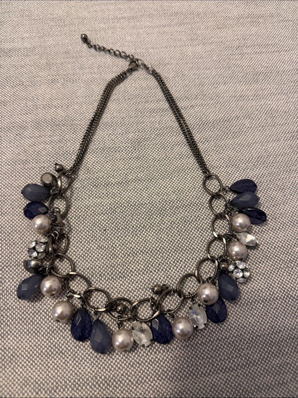 LOFT Navy Teardrop, Pearl & Crystal Statement Necklace